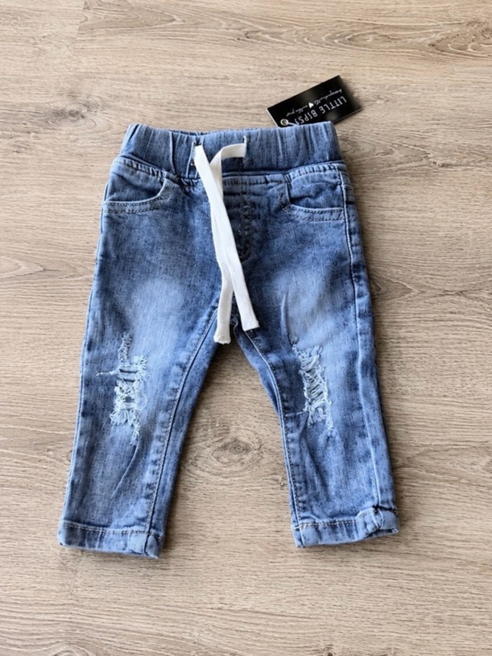 Little Bipsy Distressed Jeans 0-3M Baby Denim Jogger Pull On NWT